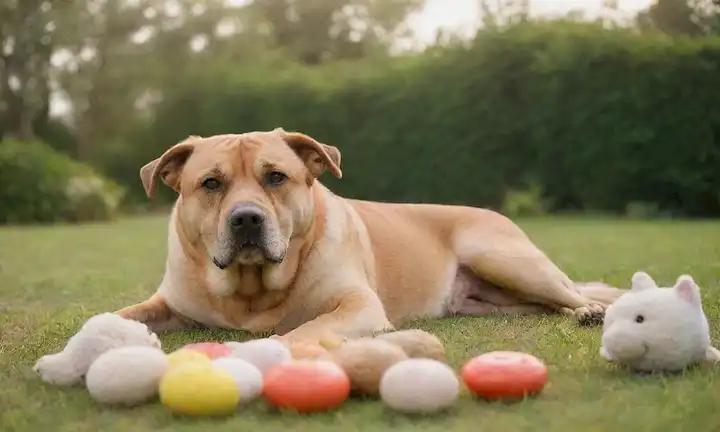 Un perro suave y sobrepeso que se encuentra en una superficie de hierba