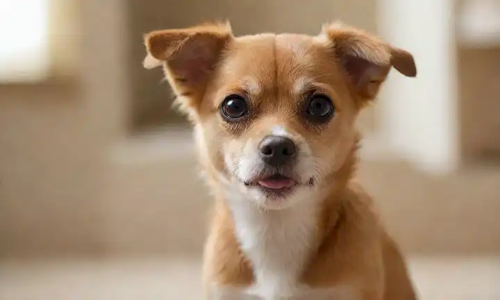 un perro pequeño curioso con una cara plana, piernas cortas y un cuerpo largo y delgado; oídos suaves; un cabello facial característico como barba; ojos brillantes y expresivos; una cola ondulante; una expresión juguetona; un ambiente acogedor y cálido; iluminación natural; una profundidad poco profunda de campo para desenfocar el fondo
