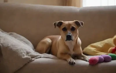 Un perro preocupado con orejas bajadas y cola agitada