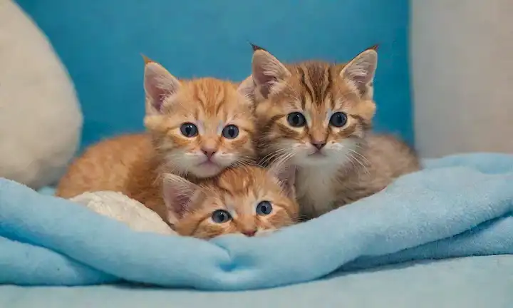 3-4 gatitos enroscados juntos en un espacio cálido y acogedor