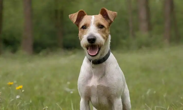 Un terrier de zorro de aspecto amistoso con un abrigo duro