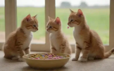 3 adorables gatitos jugando con juguetes de gato