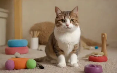 Un gato feliz sentado cómodamente en una alfombra de felpa