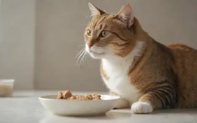 Un disparo de cerca de un gato tranquilo sentado en una superficie blanca