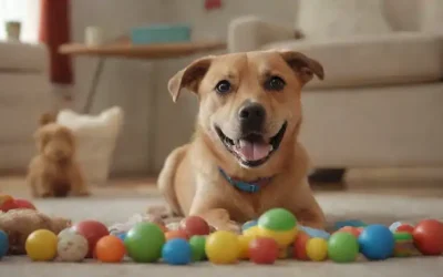 ilustración 3D de un perro feliz con un niño en primer plano