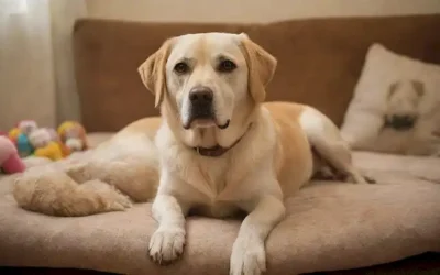 Un viejo perro suave con ojos nublados