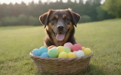 perros felices en un prado soleado con exuberante hierba verde