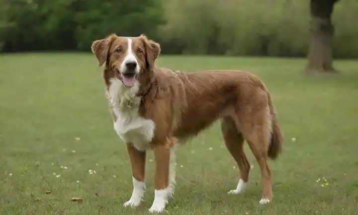 Un perro de tamaño mediano feliz con orejas flojas y un largo hocico