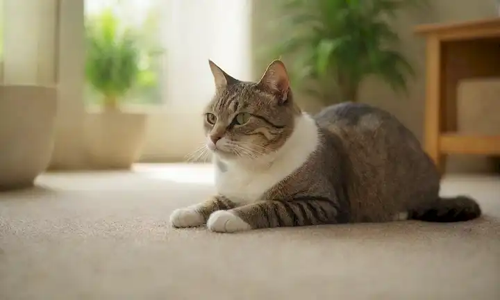 Un gato suave con una expresión preocupada