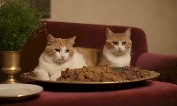 5 gatos que descansan en un sofá de terciopelo