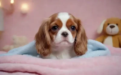 Un cuddly juguete Cavalier King Charles Spaniel crianza cachorro con grandes ojos marrones
