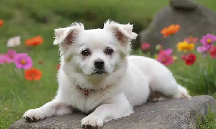 Un pequeño perro blanco con una cara plana y larga