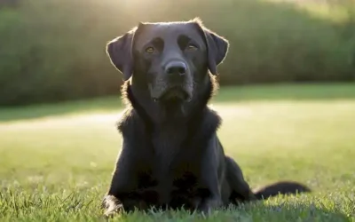Un perro negro con un abrigo brillante