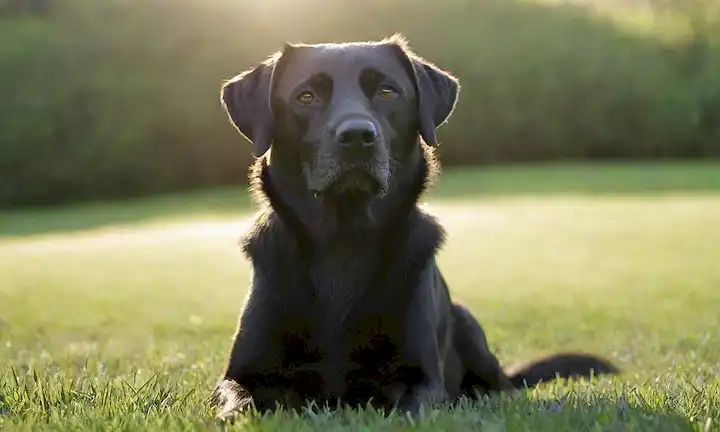 Un perro negro con un abrigo brillante
