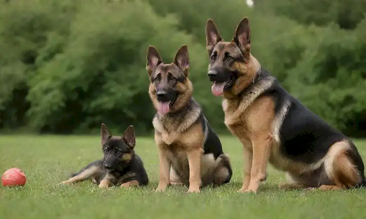 3-4 perros de diferentes edades y razas