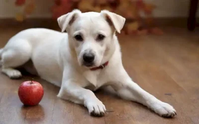 Un perro blanco juguetón con pelo corto