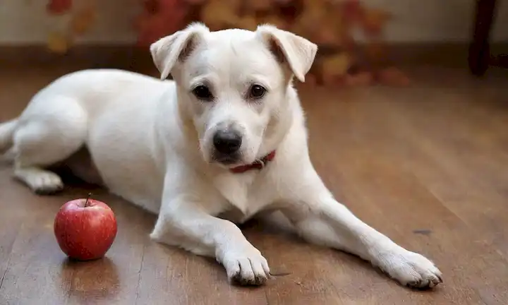 Un perro blanco juguetón con pelo corto
