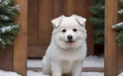 Un perro blanco con cara de zorro