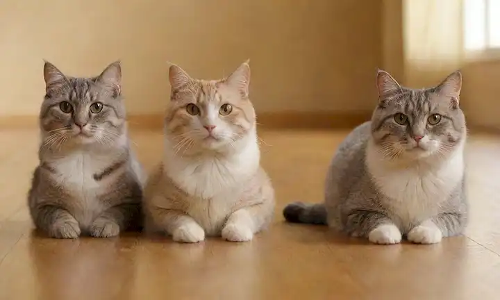 3 gatos mayores con diferentes colores de capa
