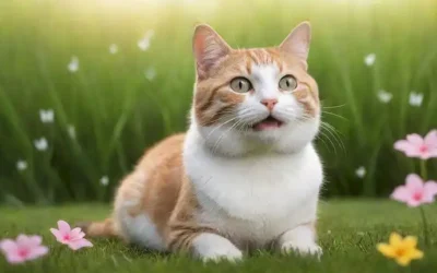 ilustración 3D de un gato feliz con capa clara