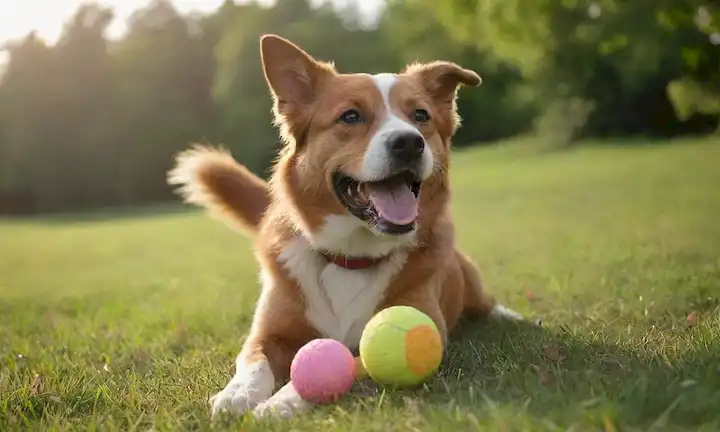 Feliz perro con un aura resplandeciente