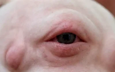 Un disparo de cerca de una piel de perros con varias erupciones
