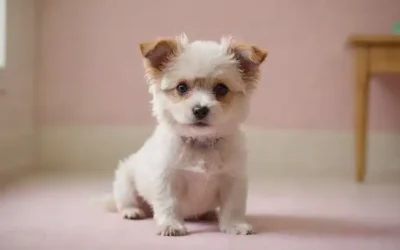 Perro blanco fluido con pelo rizado