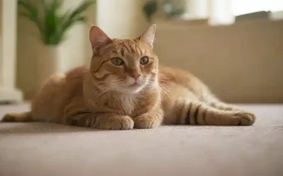 Una felina que se encuentra cómodamente sobre una superficie suave