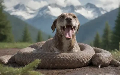 ilustración 3D de un paisaje montañoso robusto con un gran perro bávaro Rattlesnake Hound en el centro