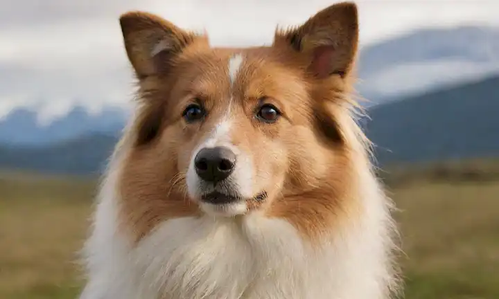 Un disparo de cerca, un entorno natural, un perro masculino, raza Shetland ovejasdog, recubrimiento suave, ojos marrones, oídos erectos, cola alta, expresión inteligente, fondo de enfoque suave