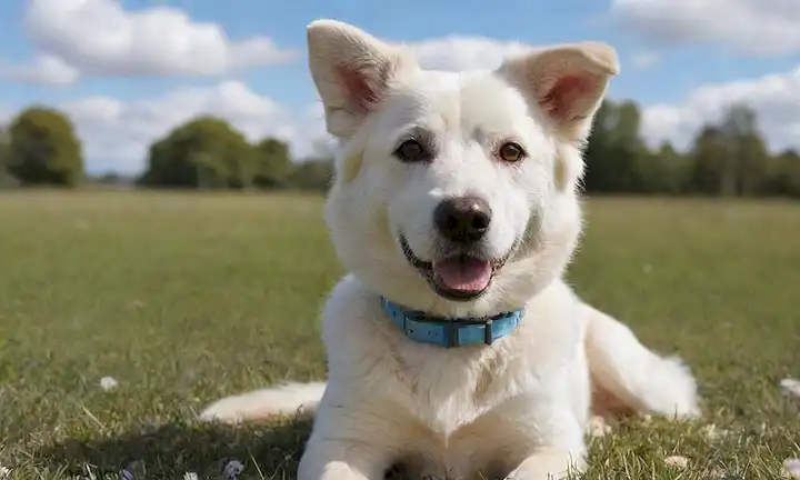 ilustración 3D de un perro blanco peludo con un abrigo sedoso