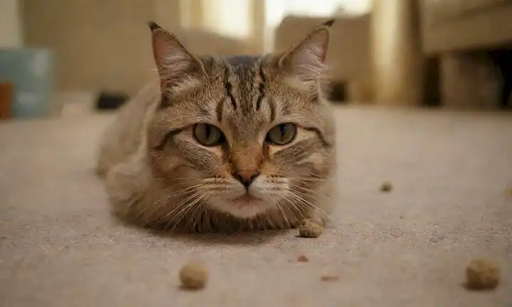 Un gato con vómitos de bolas de pelo