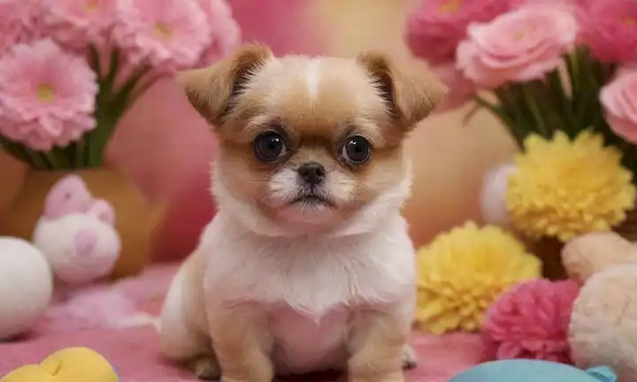 Un lindo perro de tamaño pequeño con un abrigo sedoso